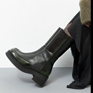 NIB Miista Inne Black Leather Boots Black Khaki 6.5 37 Sold Out